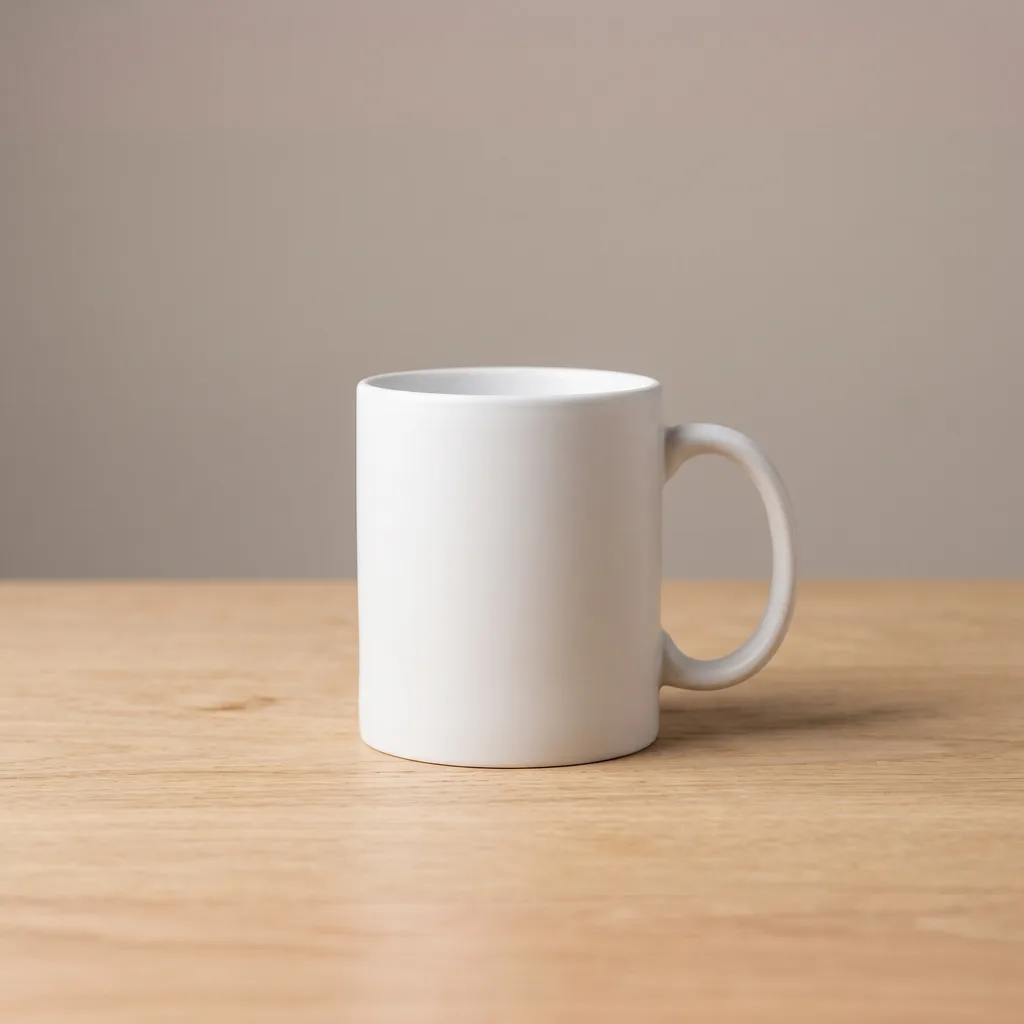 The same mug photo expanded to a square 2000 × 2000 Amazon main image, with the wall and table continued above and below instead of the handle being cropped