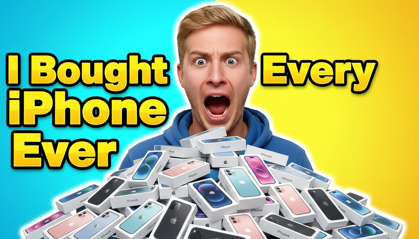New 'I Bought Every iPhone' thumbnail generated in the same high-energy style